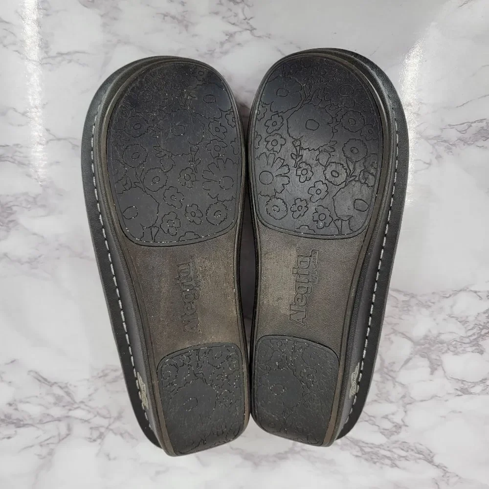 Alegria Paloma Black Rose Embossed Mary Jane Shoes Leather Women's Euro Size 39 - Picture 9 of 12